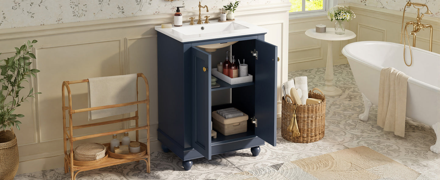 24-Inch Blue Bathroom Vanity Cabinet with Ceramic Sink