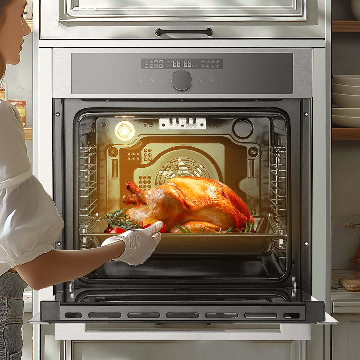 24-Inch Electric Built-in Wall Oven with 16 Functions - Black