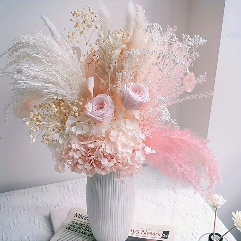 Pink Rose and Baby's Breath Bouquet Decoration for Home & Garden