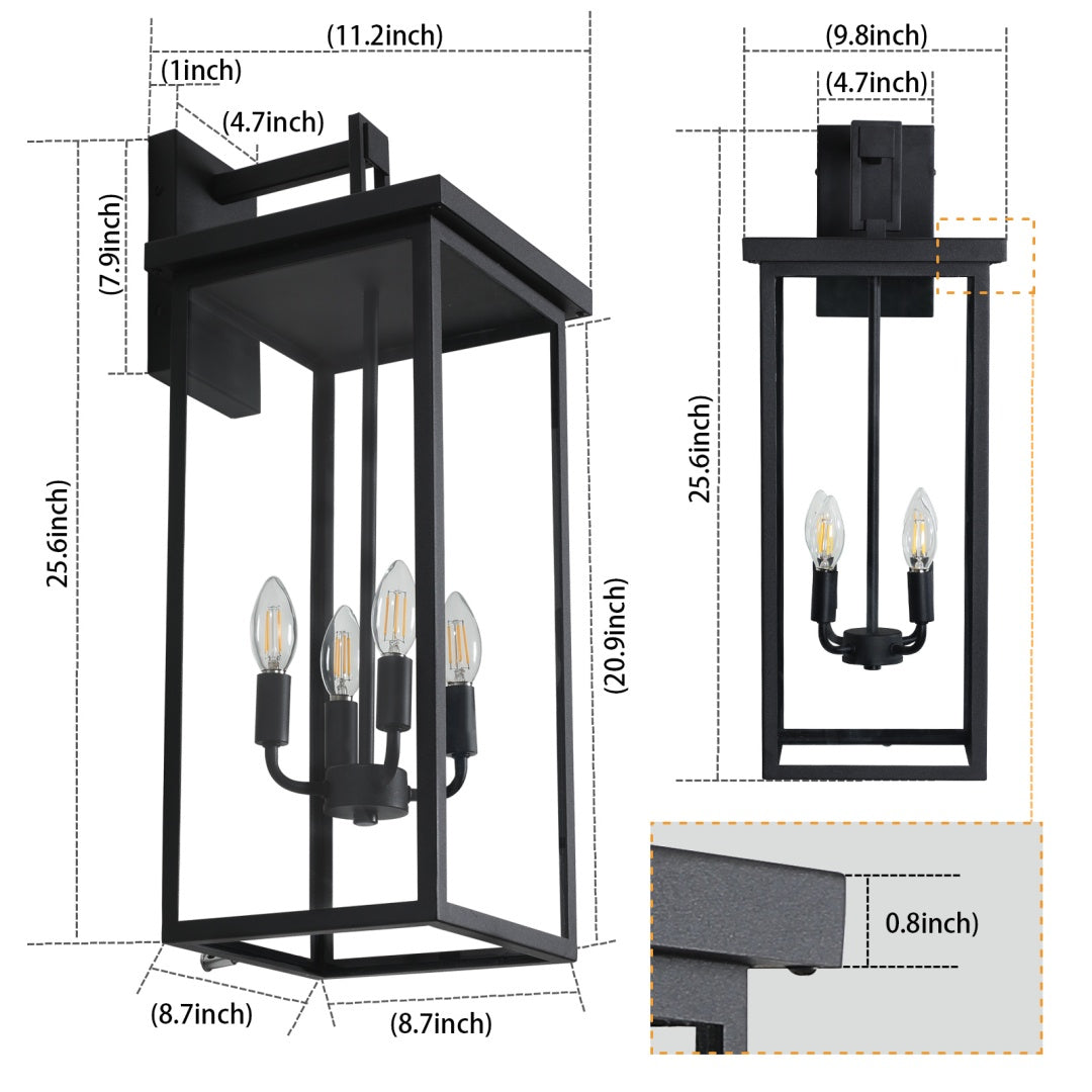 Modern Outdoor Wall Lantern - Black Metal Frame, Clear Glass