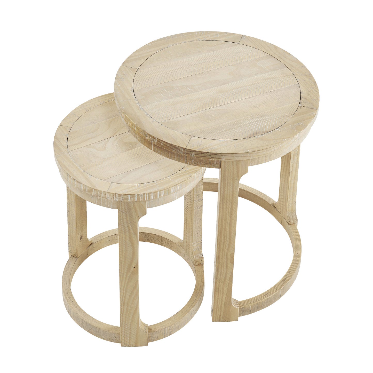 24-Inch Round Wooden Coffee Table Set - Oak Finish, 2-Piece