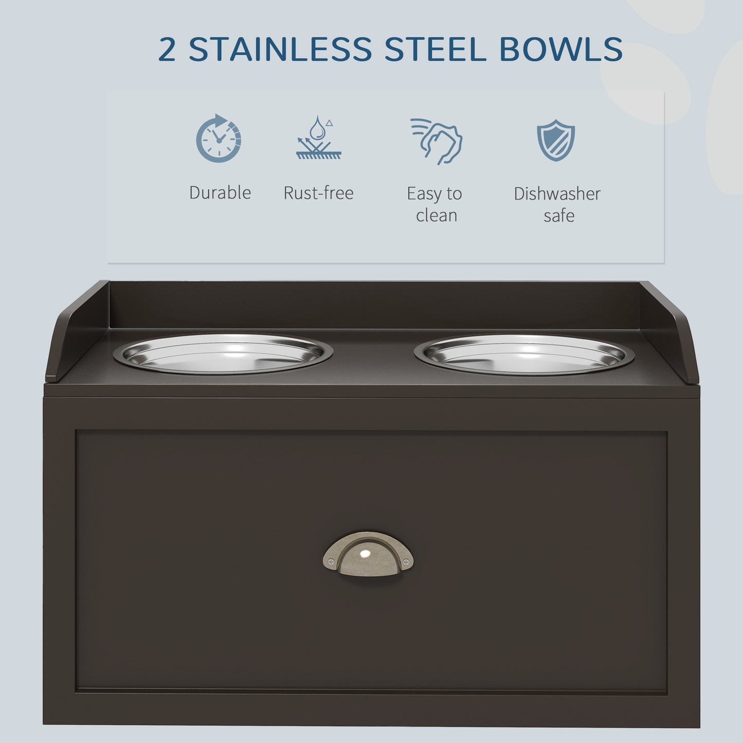 Elevated Pet Feeding Station with Storage - Large Dog Bowls in Coffee