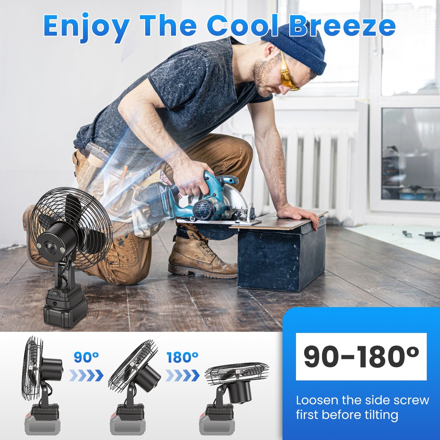 Cordless Jobsite Fan 9.06 Inch 2-Speed Portable Work Fan for 21V Battery