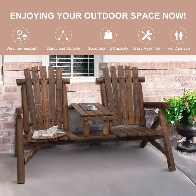 Adirondack Outdoor Patio Chair Bench with Coffee Table - Carbonized
