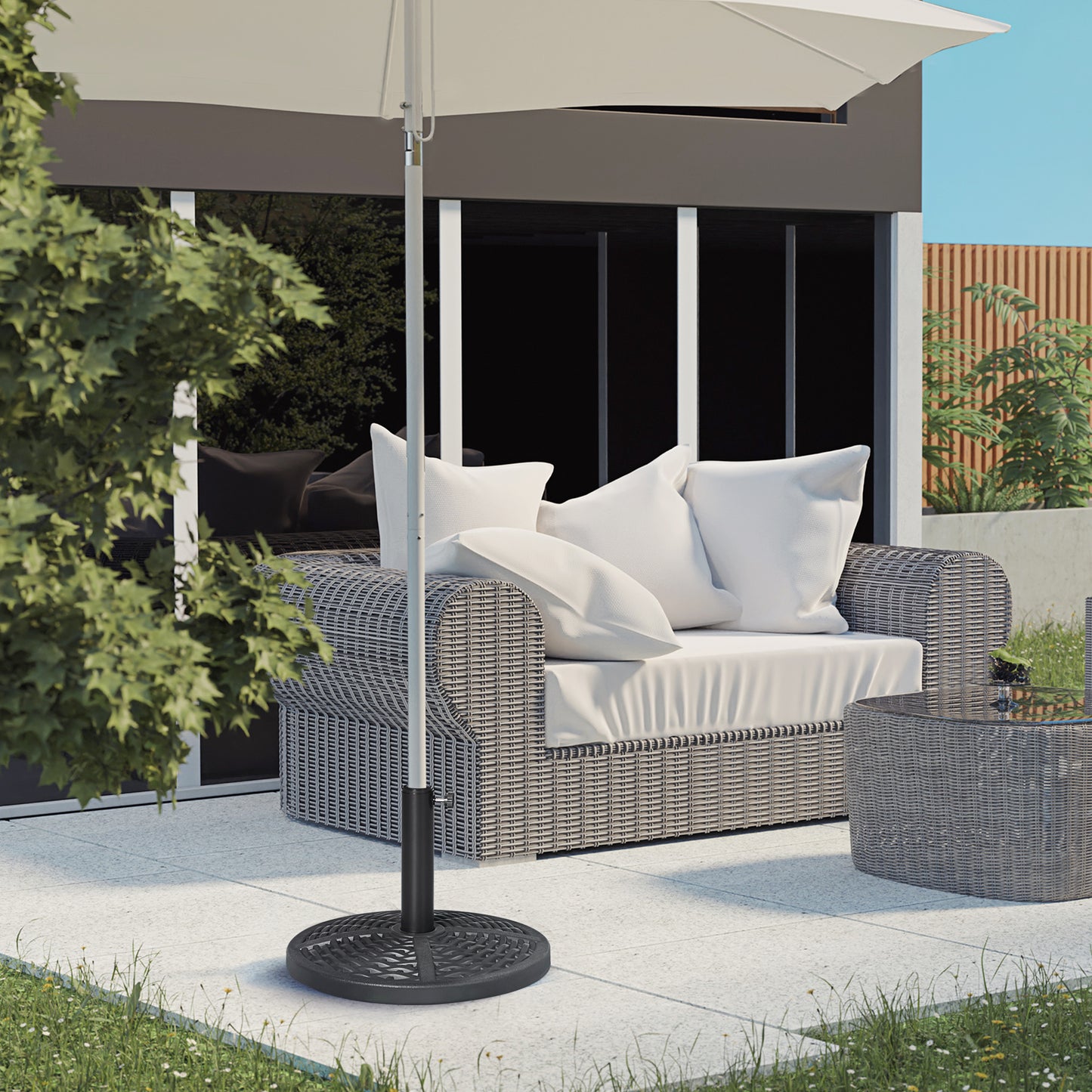 Heavy Duty 30 lbs Umbrella Base Stand - Rattan Design, Black