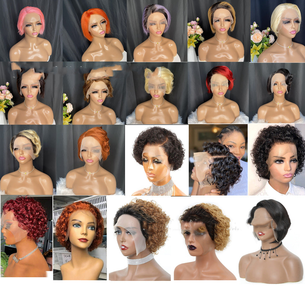Real Hair Front Lace Wig for Women - Short Pixie Style, Color Variants