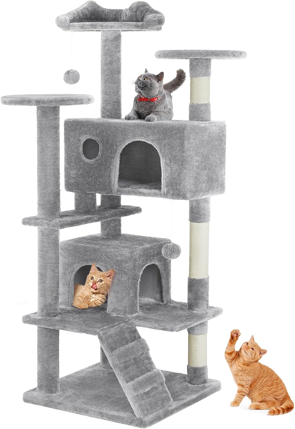 Multi-Level Cat Tree Tower with Sisal Posts, Plush Toys, and Play Areas