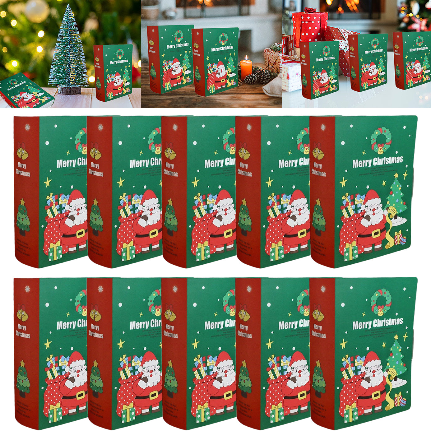 10 Pcs Christmas Treat Boxes - Green Book Shape Candy Boxes