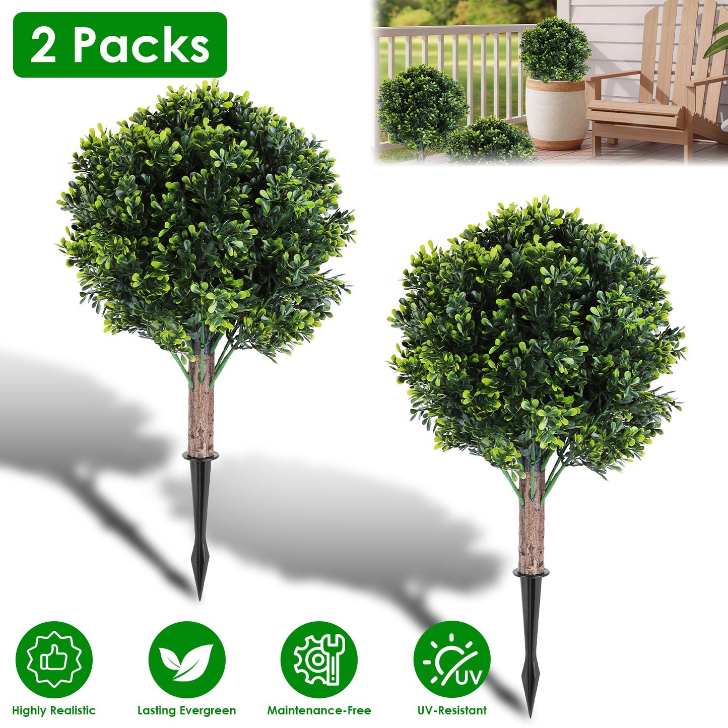 2 Pack Artificial Peanut Topiary Trees - UV Resistant Fake Plants