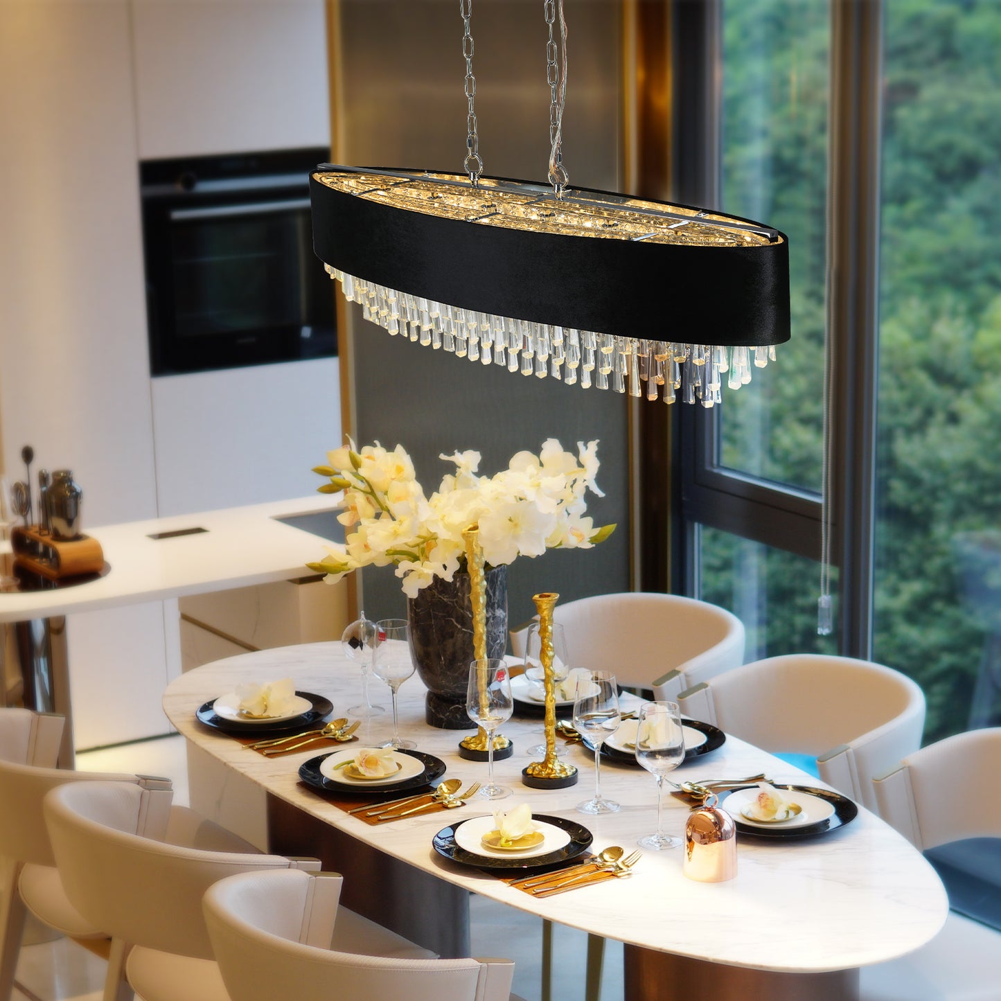 39in Crystal Chandelier with Adjustable Height, 8-Light G9 Base