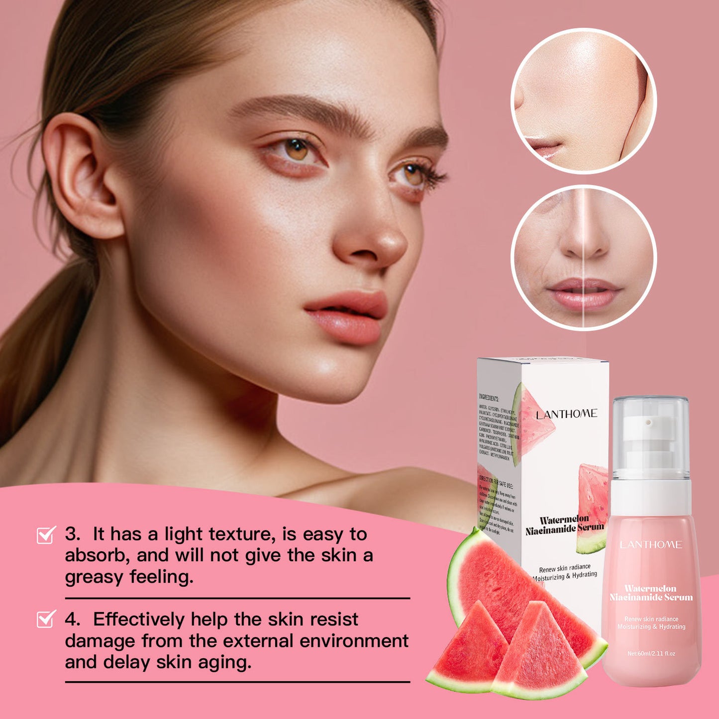 Watermelon Facial Essence with Nicotinamide 60ml – Brightening Skin Care Serum