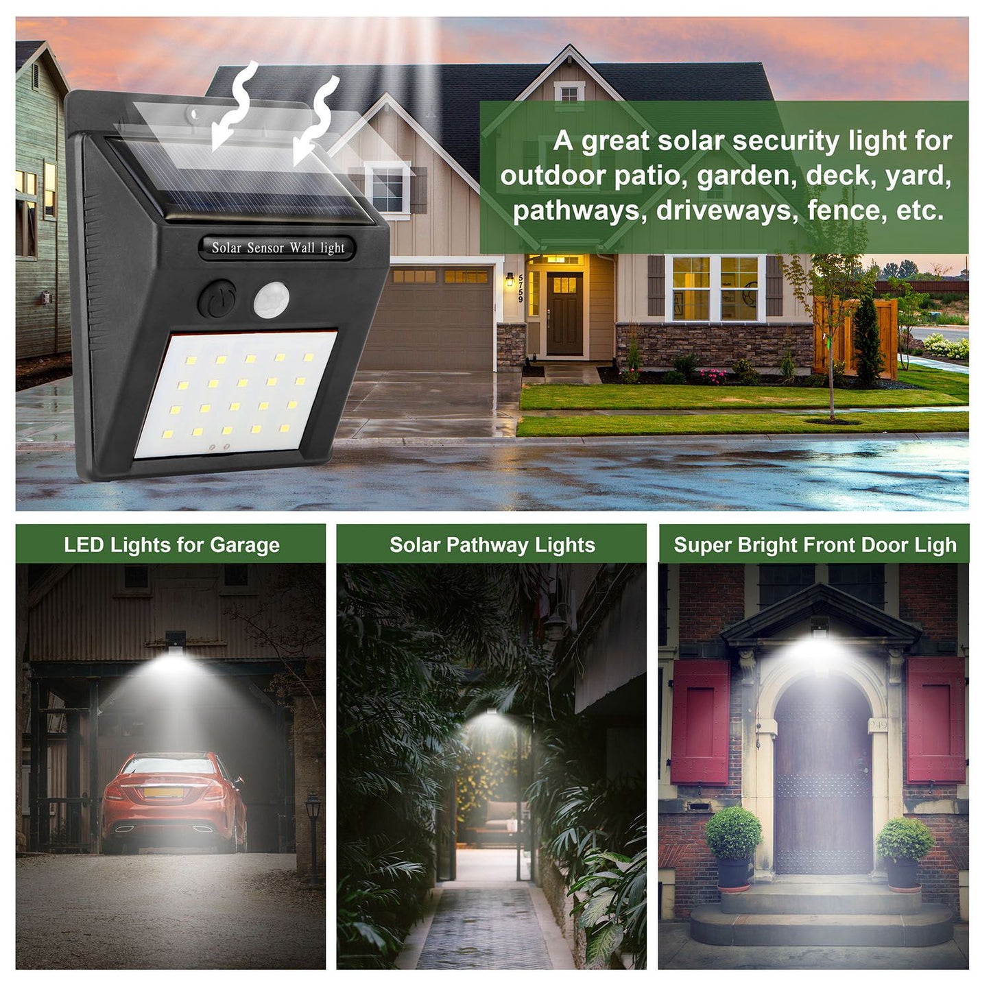 Outdoor Solar Motion Sensor Light with 20 LEDs Waterproof IP65 Garden Pathway