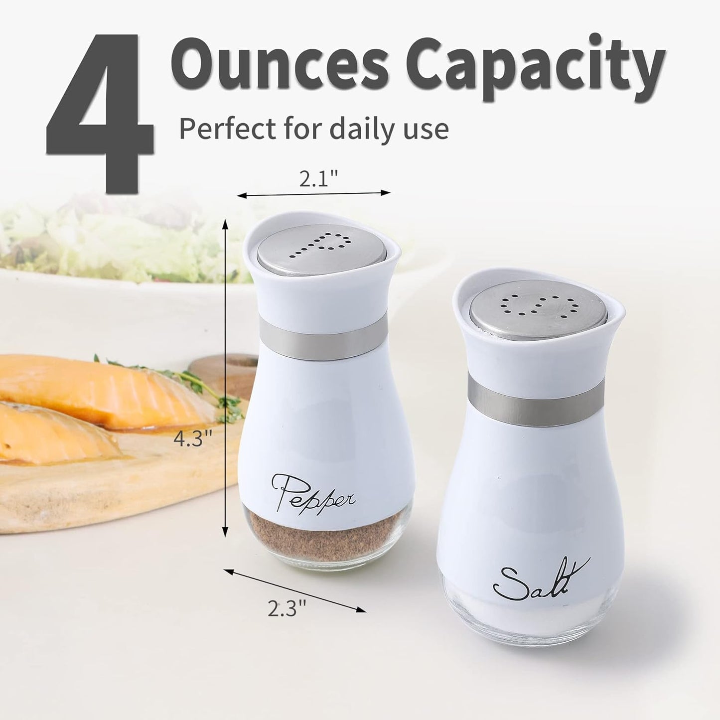 Salt and Pepper Shakers Set - 4 Oz Glass Bottom Spice Dispensers