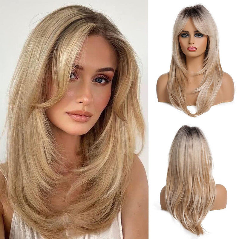 Women's Long Straight Synthetic Wig with Full Bangs