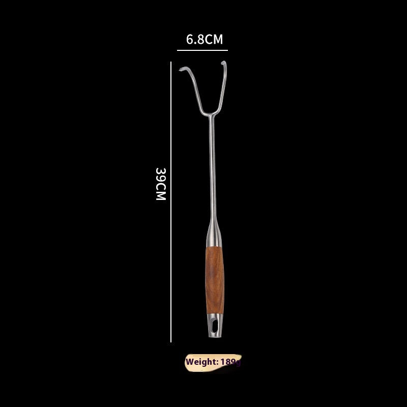 Stainless Steel Meat Hook with Wooden Handle - Kitchen & Food Prep Tool