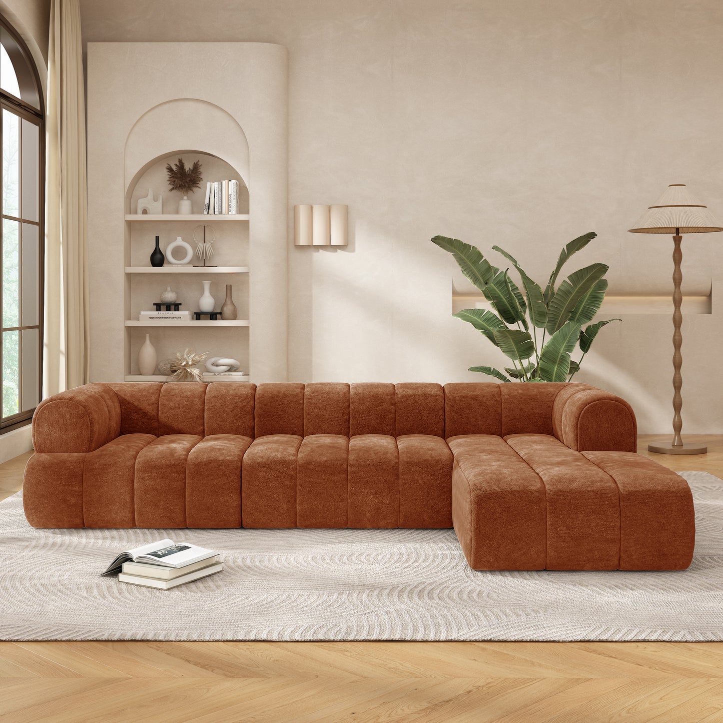 L-Shaped Sectional Sofa - 122" Orange Foam, 2-Piece Set