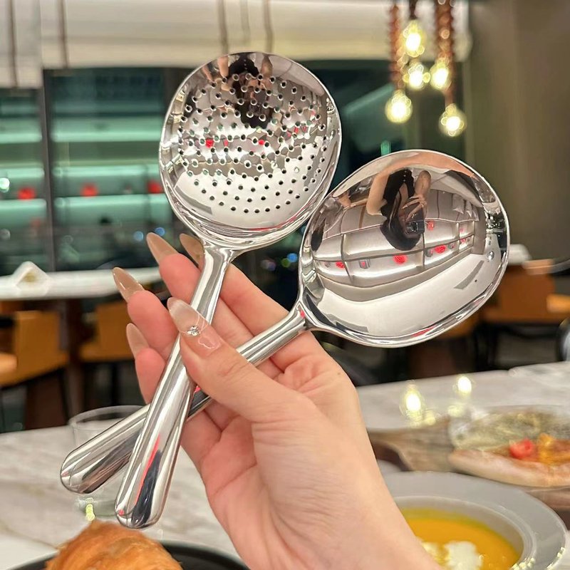 304 Stainless Steel Short Handle Soup Spoon and Strainer Set - Kitchen Utensils