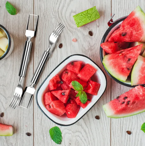 2-in-1 Watermelon Cutter and Fork - Stainless Steel Slicer
