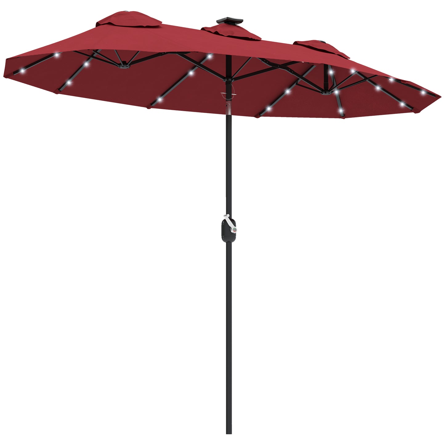 9.7' Double-Sided Patio Umbrella with Solar LED Lights - Wine Red