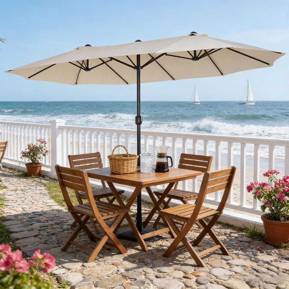 15ft Double-Sided Patio Umbrella with Crank - Cream White