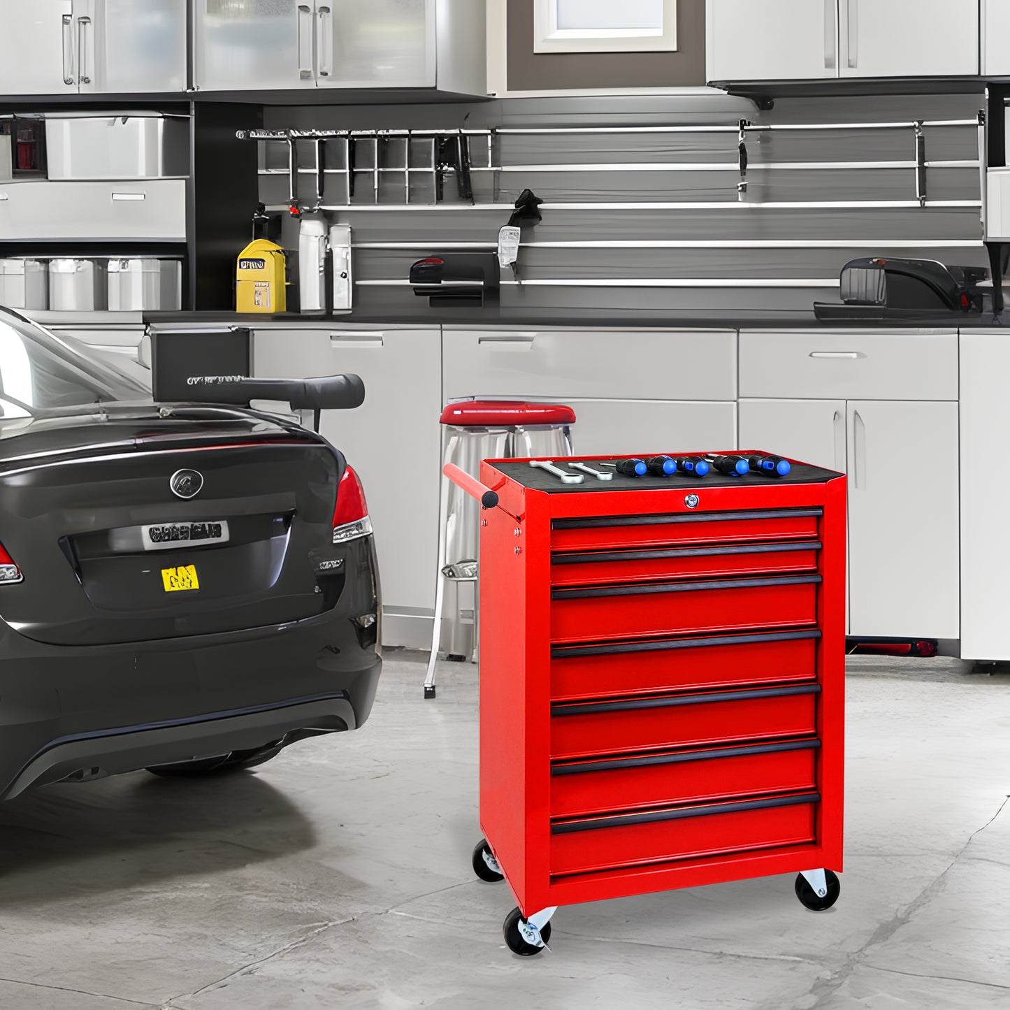 20-Inch Rolling Metal Tool Chest with 7 Drawers, Steel Storage Cabinet, Red