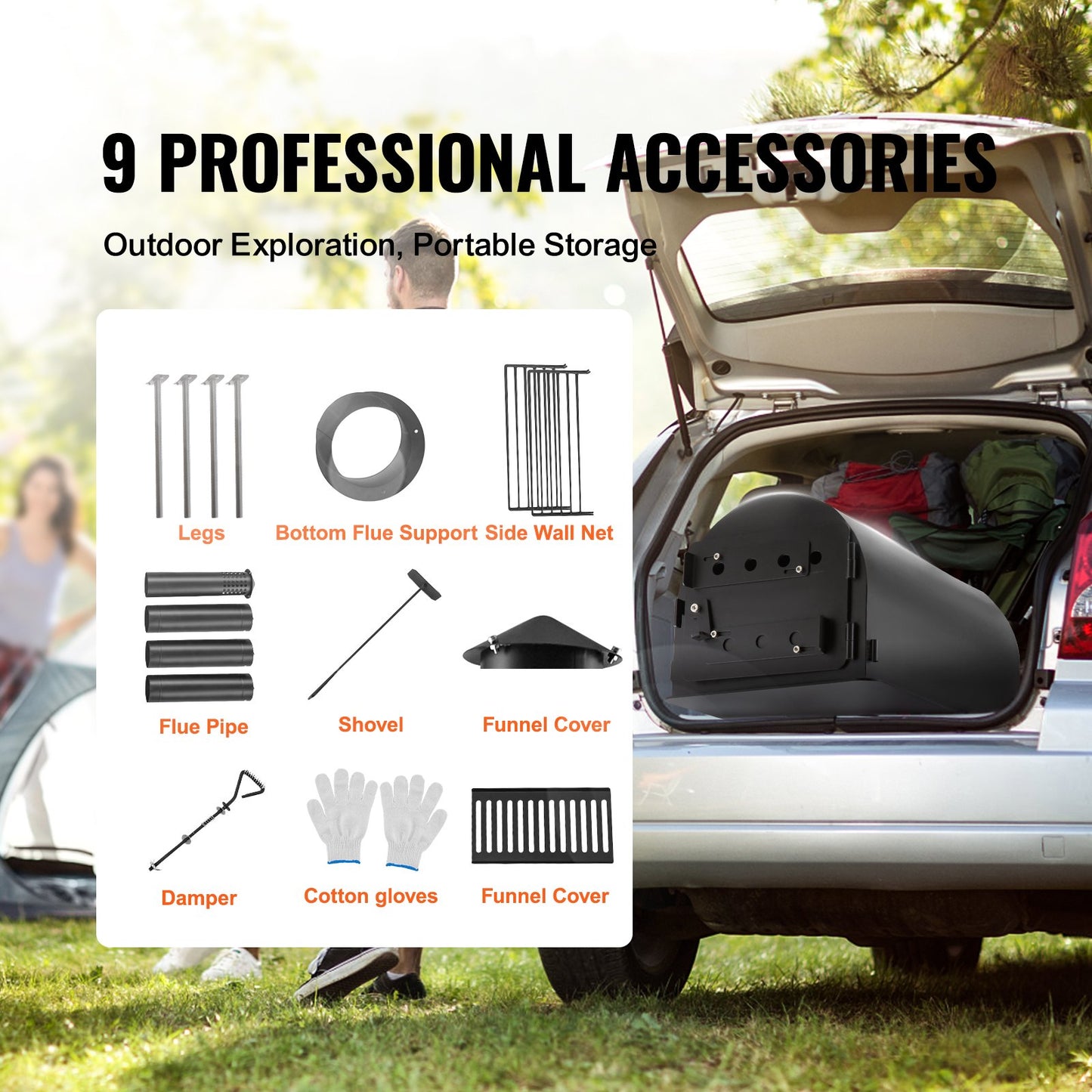 Portable Wood Burning Camping Stove with Chimney Pipes & Gloves - 118 Inch Alloy Steel Firebox