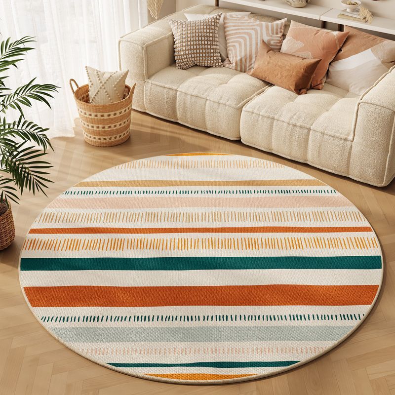 Bohemian Round Rug - Geometric Pattern, Machine Washable, Home Floor Mat