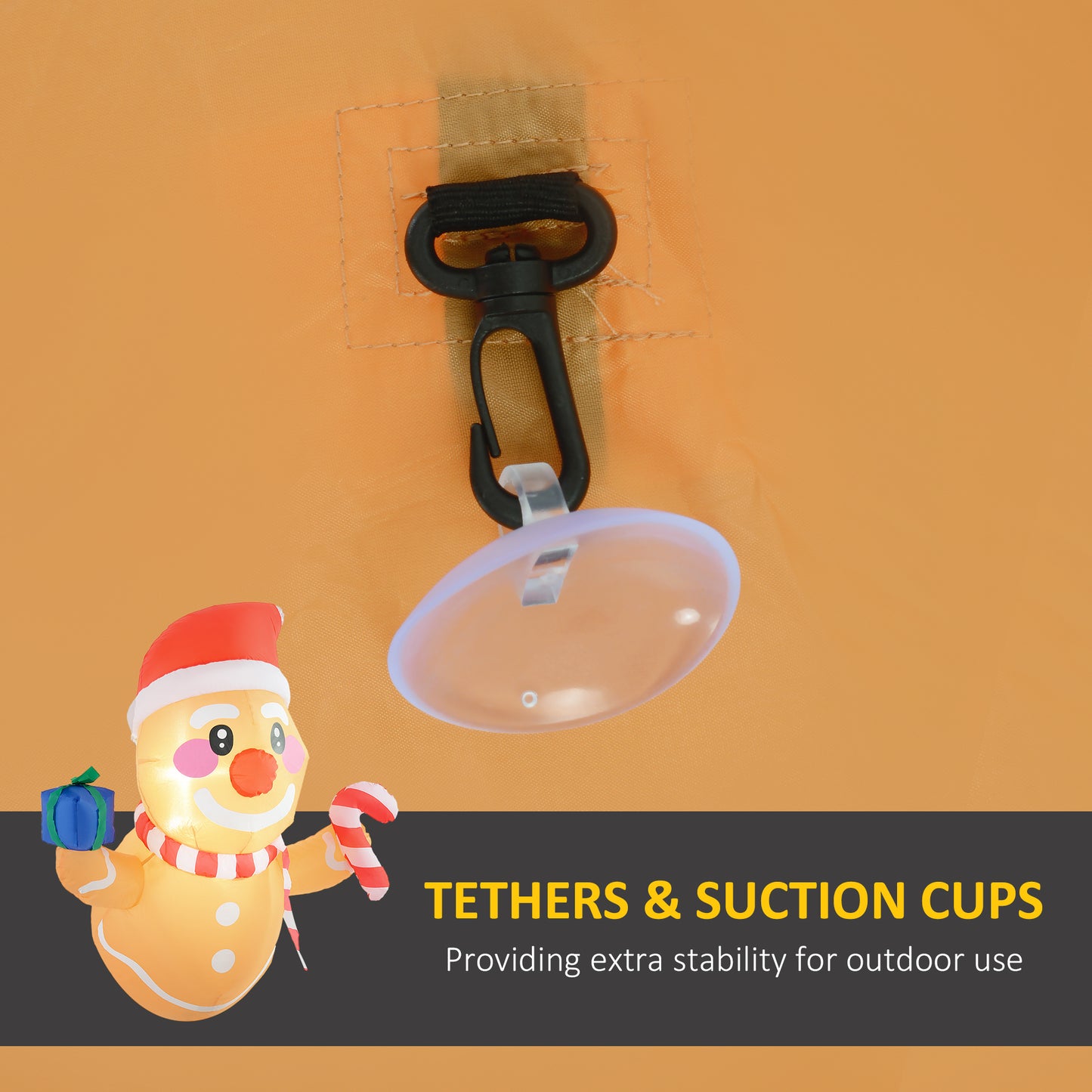 Inflatable Gingerbread Man with Gift Box & Candy Cane - LED Lights