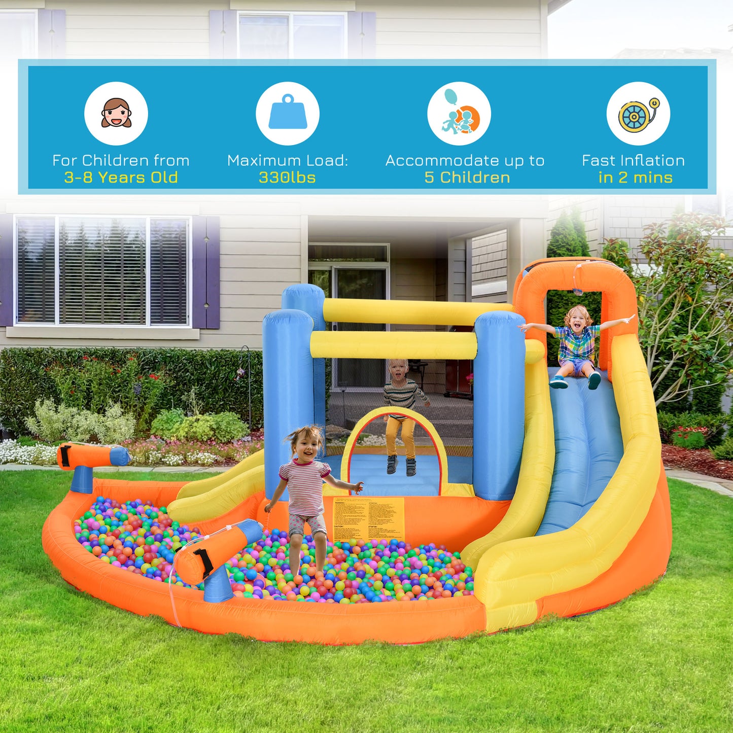 Kids 5-in-1 Inflatable Water Slide Bounce House with Pool