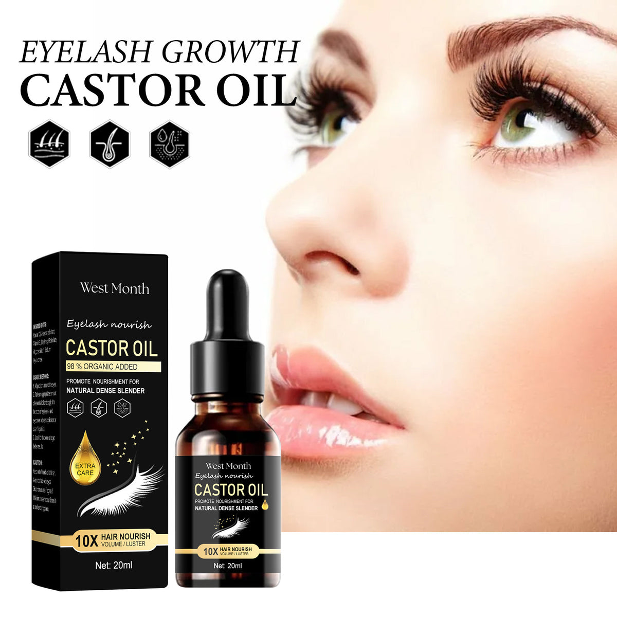 Long Black Eyelash Growth Serum 20ml - Moisturizing & Natural Care