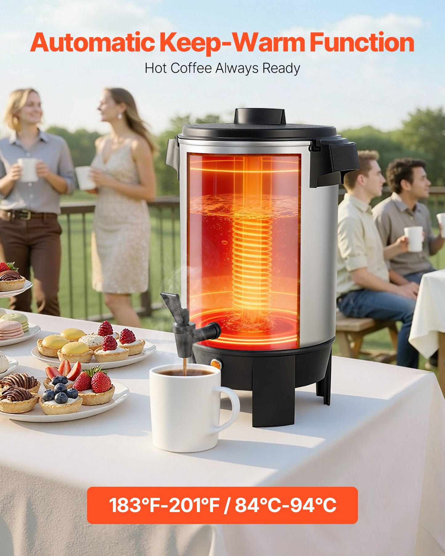 Commercial Coffee Urn 30 Cup, 152oz Hot Beverage Dispenser with Dripless Faucet, Quick Brewing