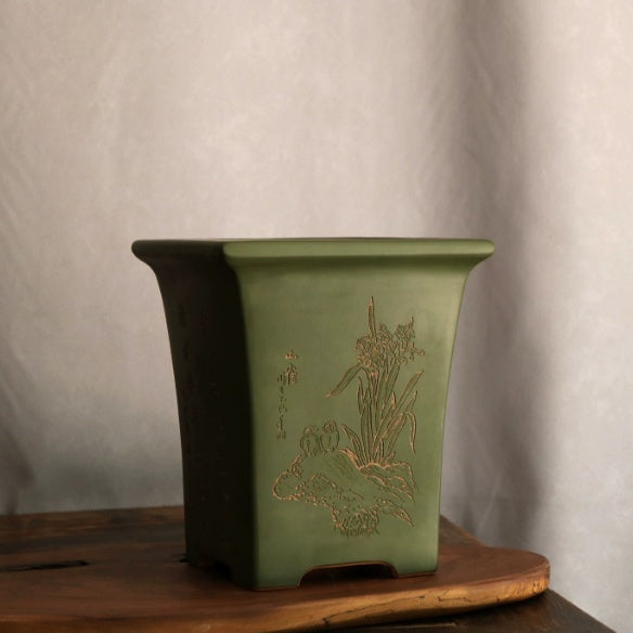 Square Yixing Clay Flower Pot - Handmade Chinese Garden Plant Container