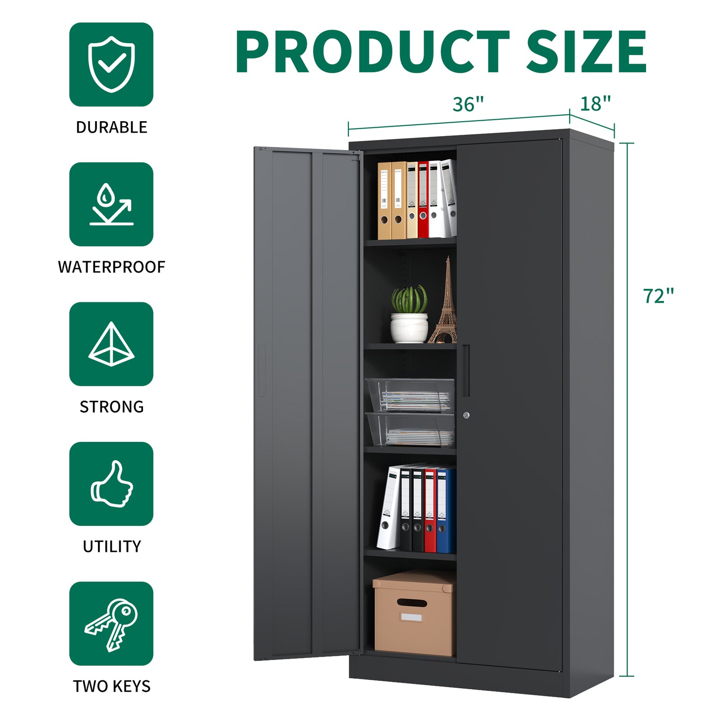 72 H Metal Garage Storage Cabinet, Black Tool Steel Locking Cabinet