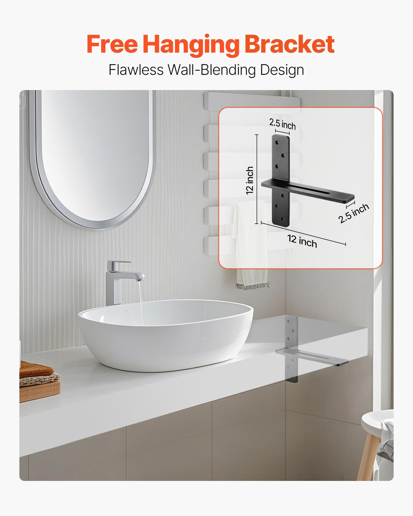 Heavy Duty Floating Shelf Brackets 12 Inch Black Concealed Wall Support Set