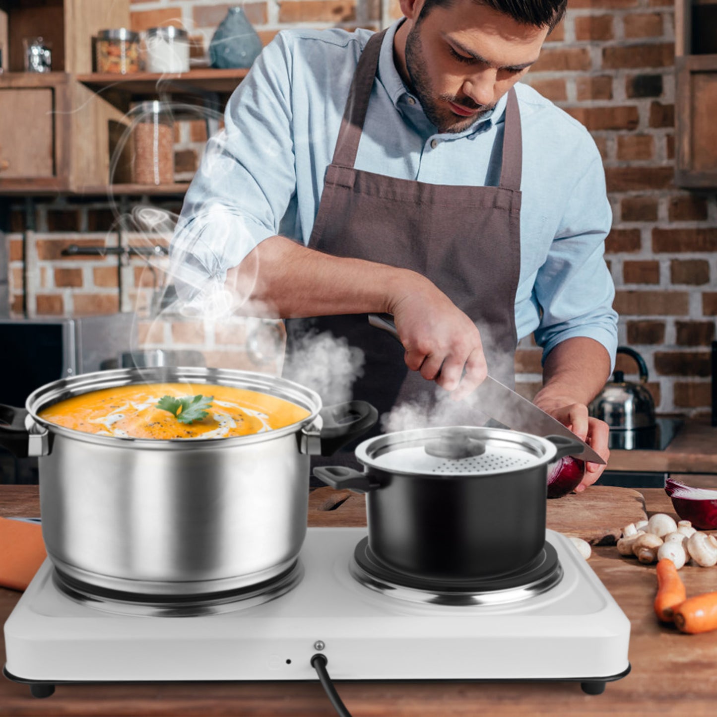 2000W Electric Infrared Dual Burner Hot Plate - Portable Cooking Stove