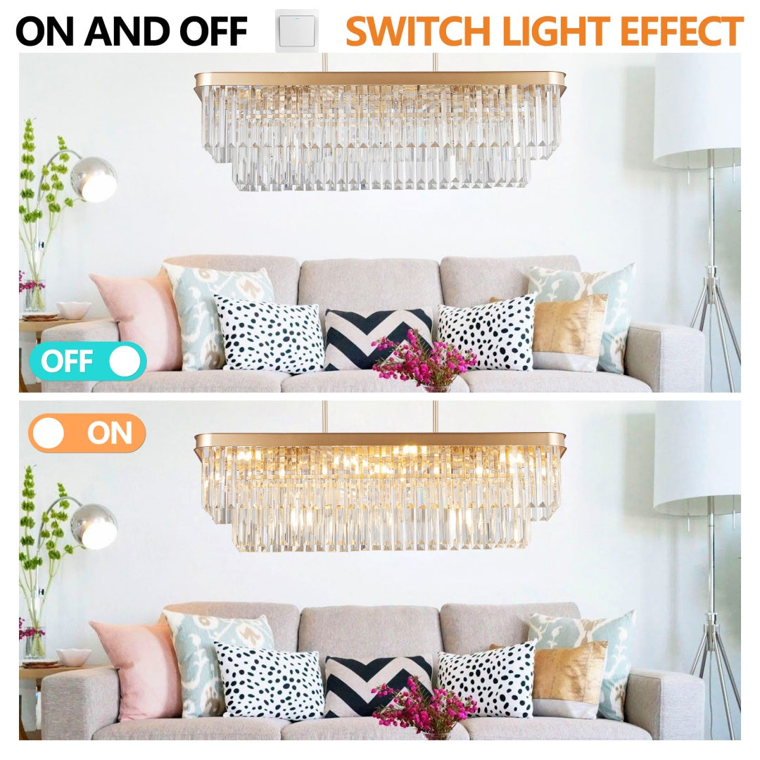 Modern Crystal Chandelier - Adjustable Rectangular Design, Gold