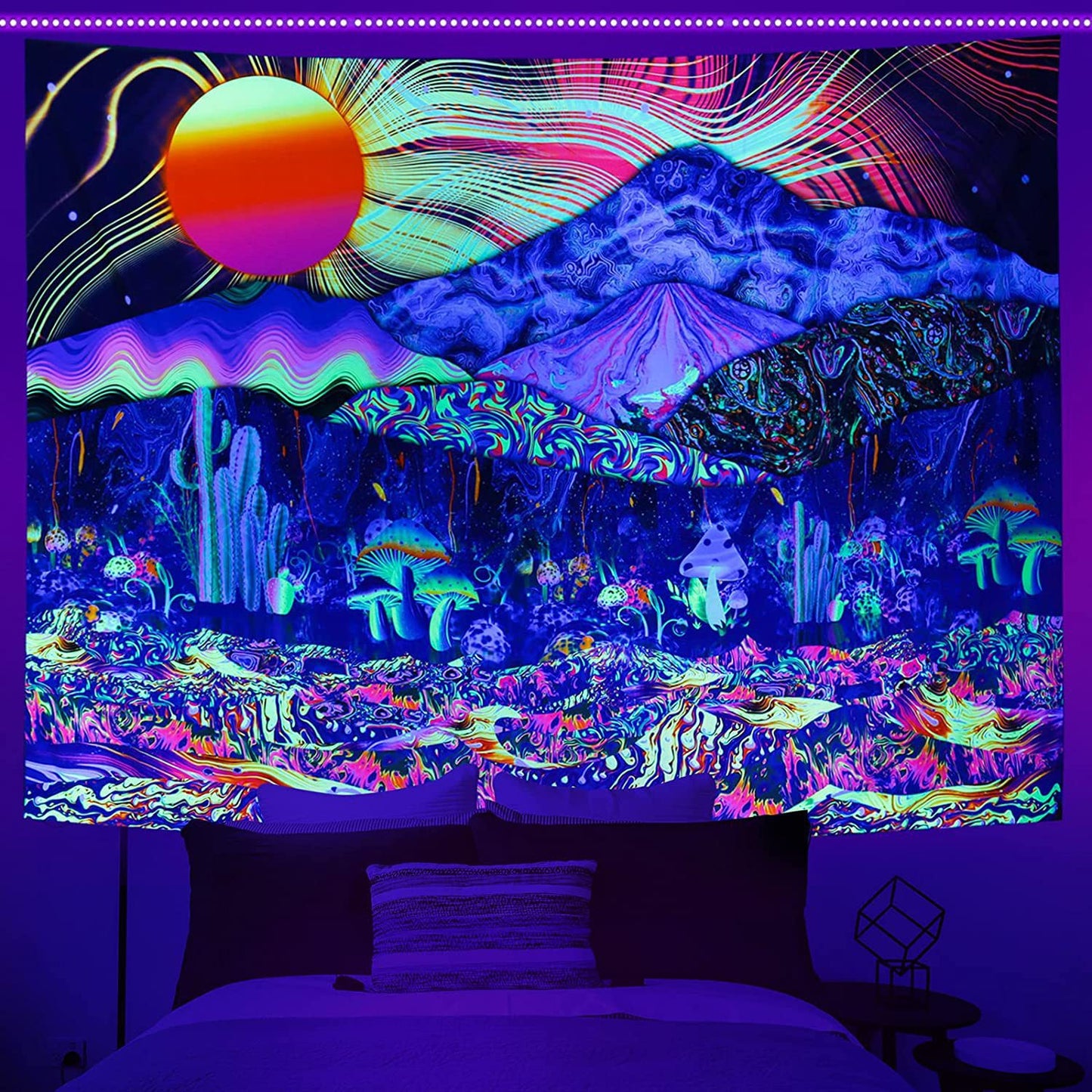 UV Fluorescent Tapestry Skull Flower Eye Design Modern Wall Art