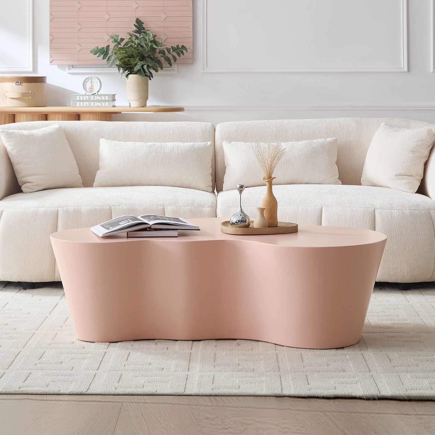 50 Inch Pink Unique Shape Coffee Table - Sturdy Fiberglass