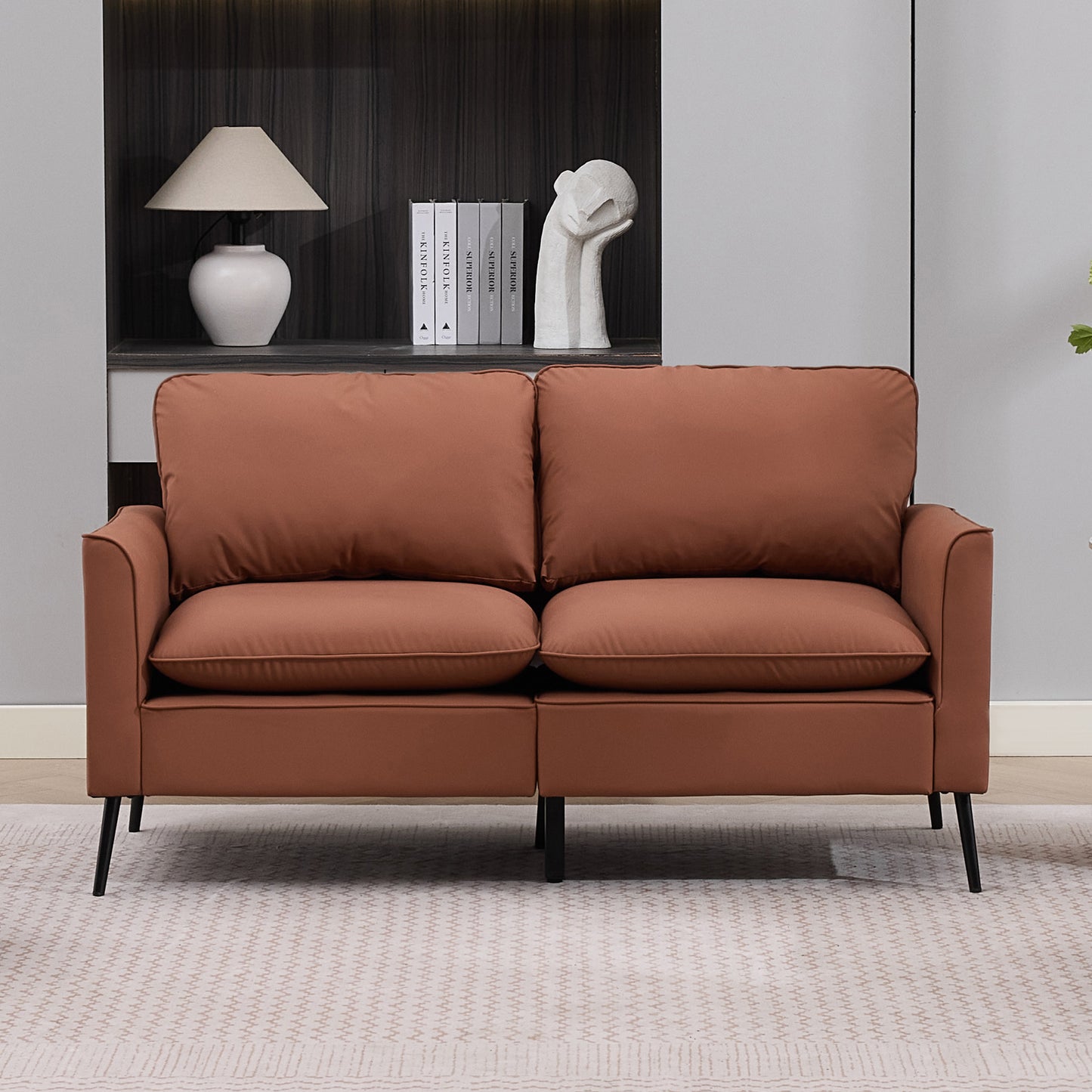 Brown Cat Paw Leather Loveseat Sofa - Nordic Retro Design