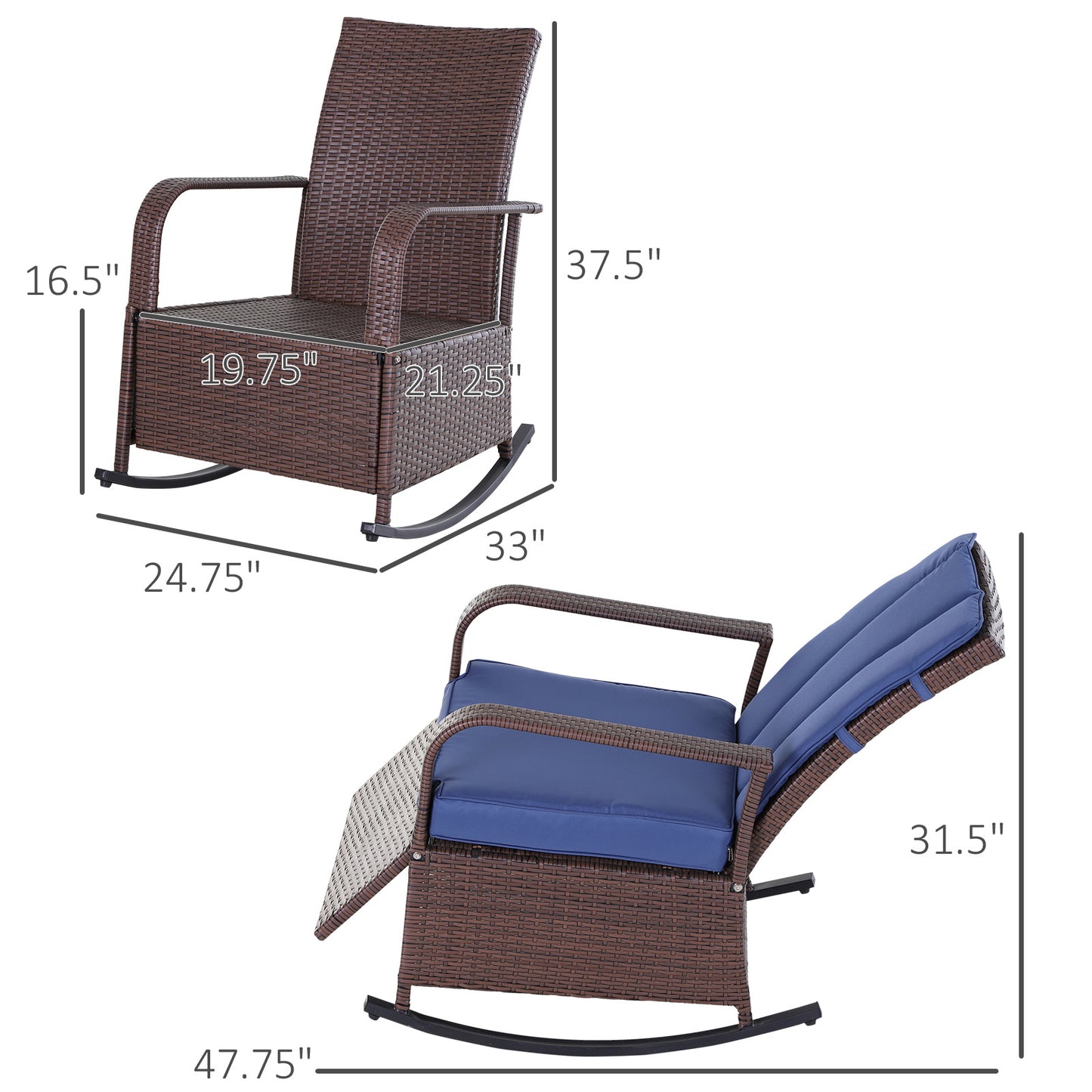 Outdoor Rattan Wicker Rocking Chair with Cushion & Footrest