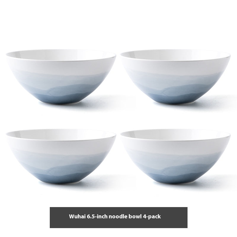 Solid Color Ceramic Noodle Bowl Set - Personalized Kitchen Dinnerware