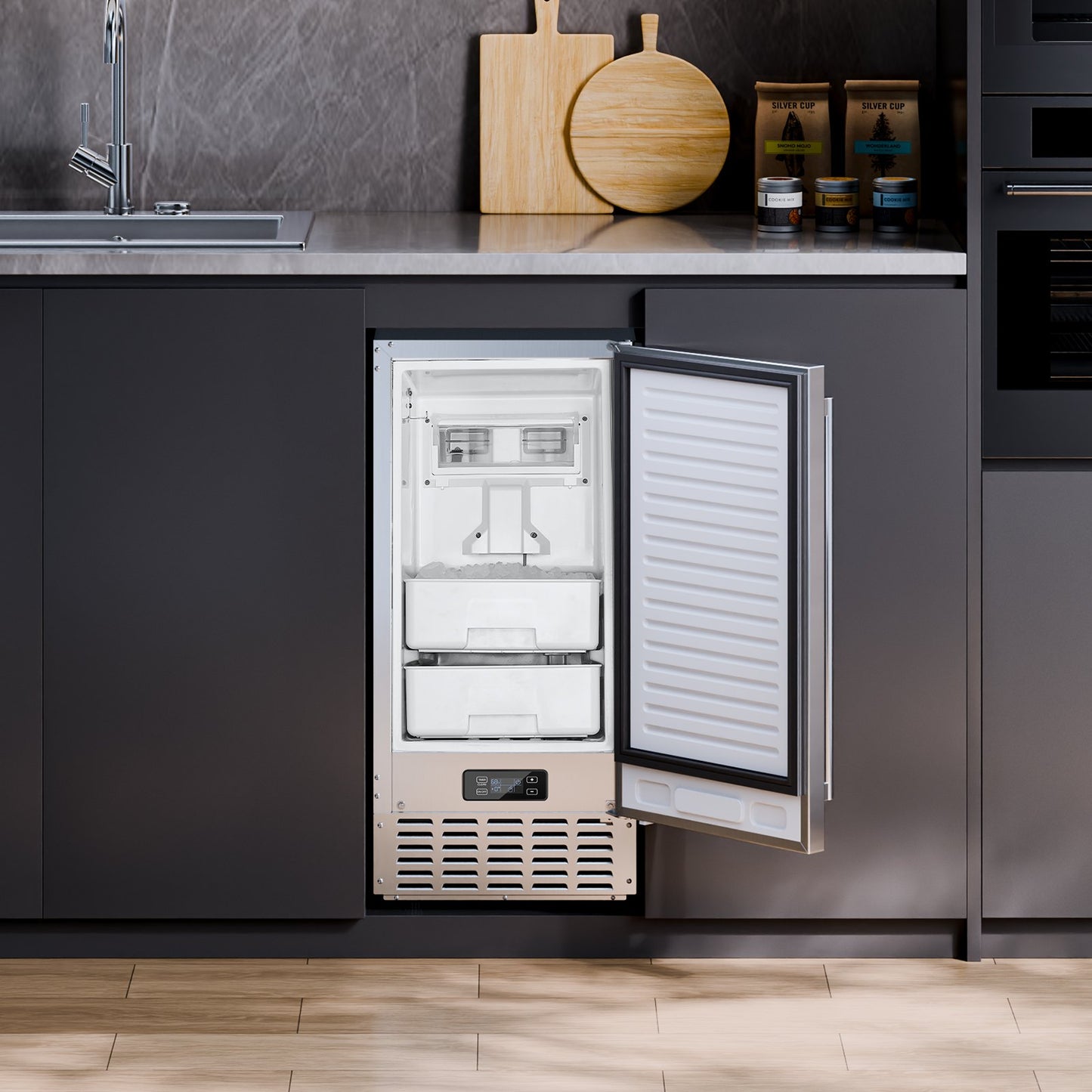 Undercounter Ice Maker 66 Lbs/Day Built-In Nugget Ice Machine with Reversible Door