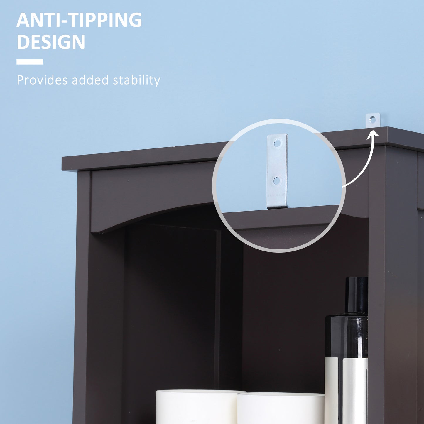 Tall Bathroom Storage Cabinet with 3-Tier Shelves and Drawer - Brown