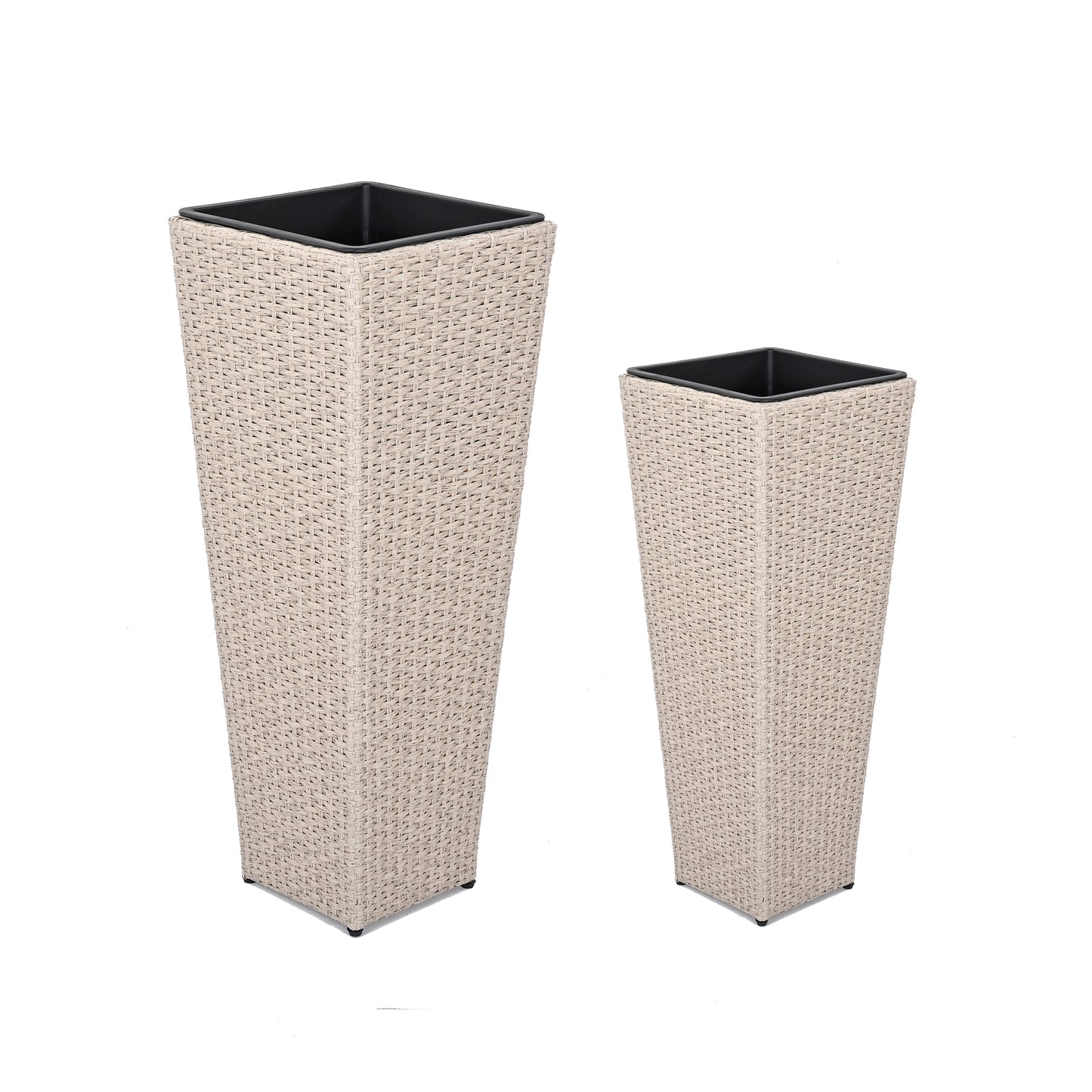 Outdoor PE Wicker Flower Pots - 2-Piece Set, Beige