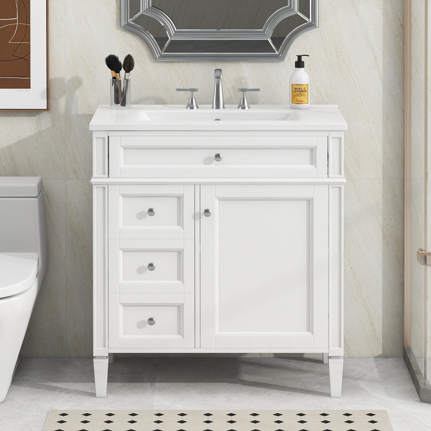 30'' Modern Bathroom Vanity with Sink & Storage - White