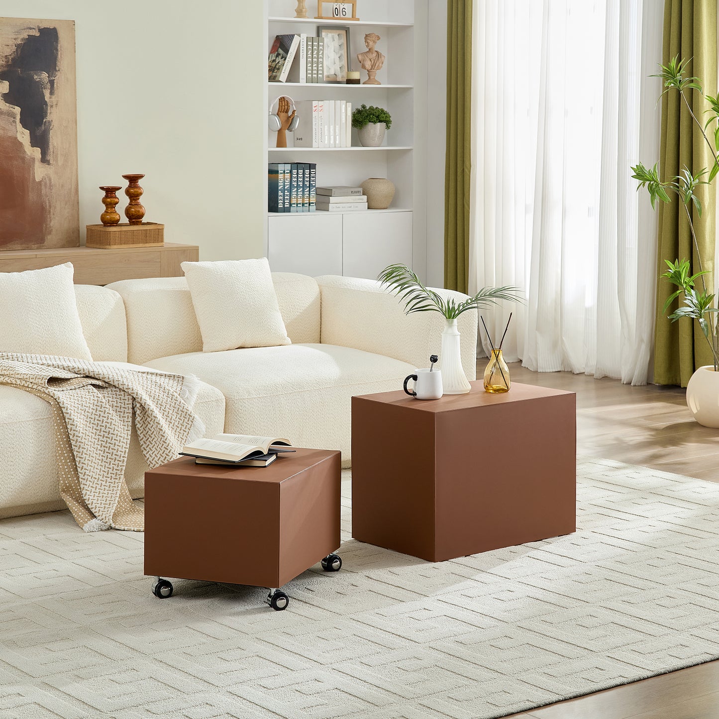 Modern Brown MDF Saddle Leather Table -Two Compact Sizes, Perfect For