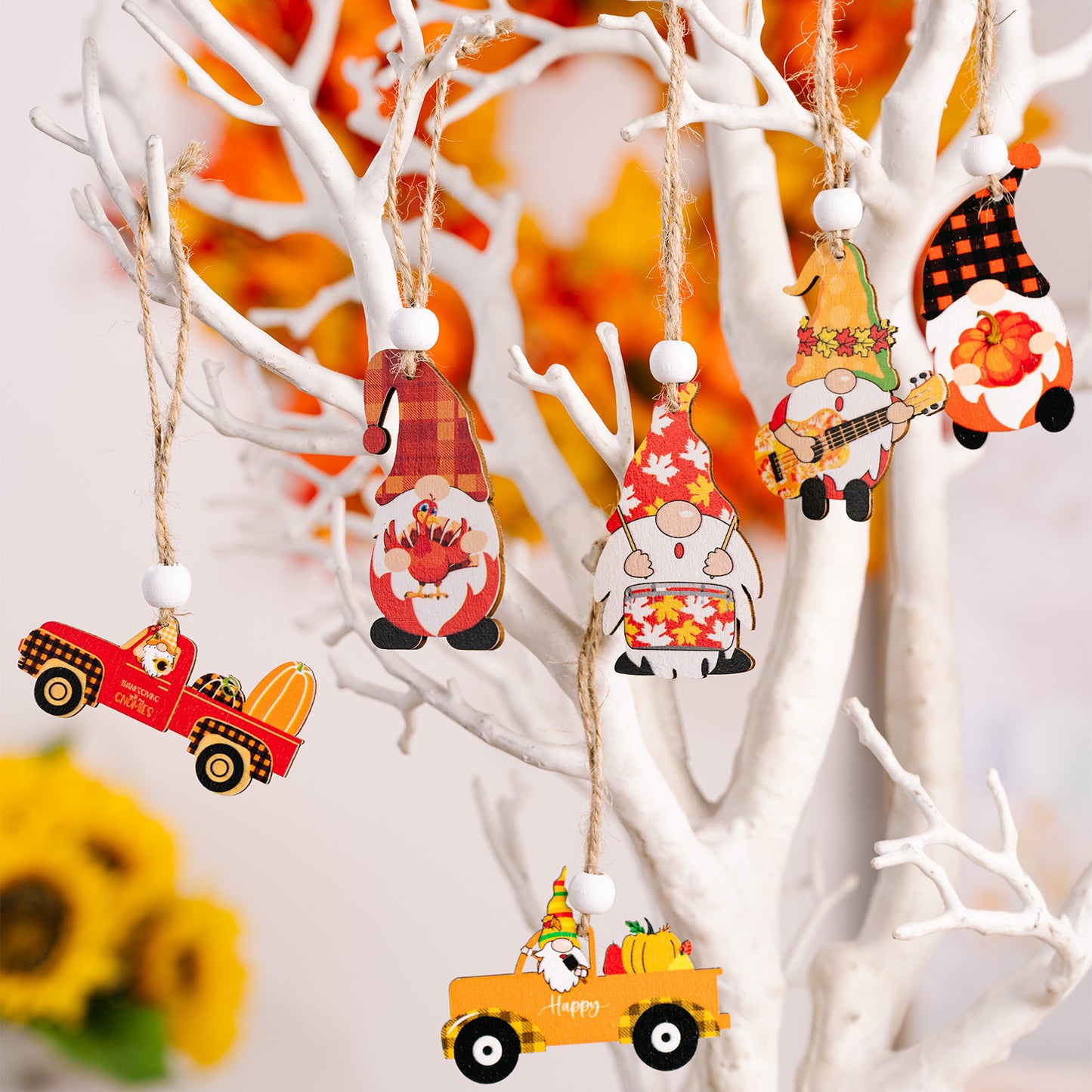 12-Pack Harvest Season Wooden Pendant Decorations - Festive Home & Party Decor