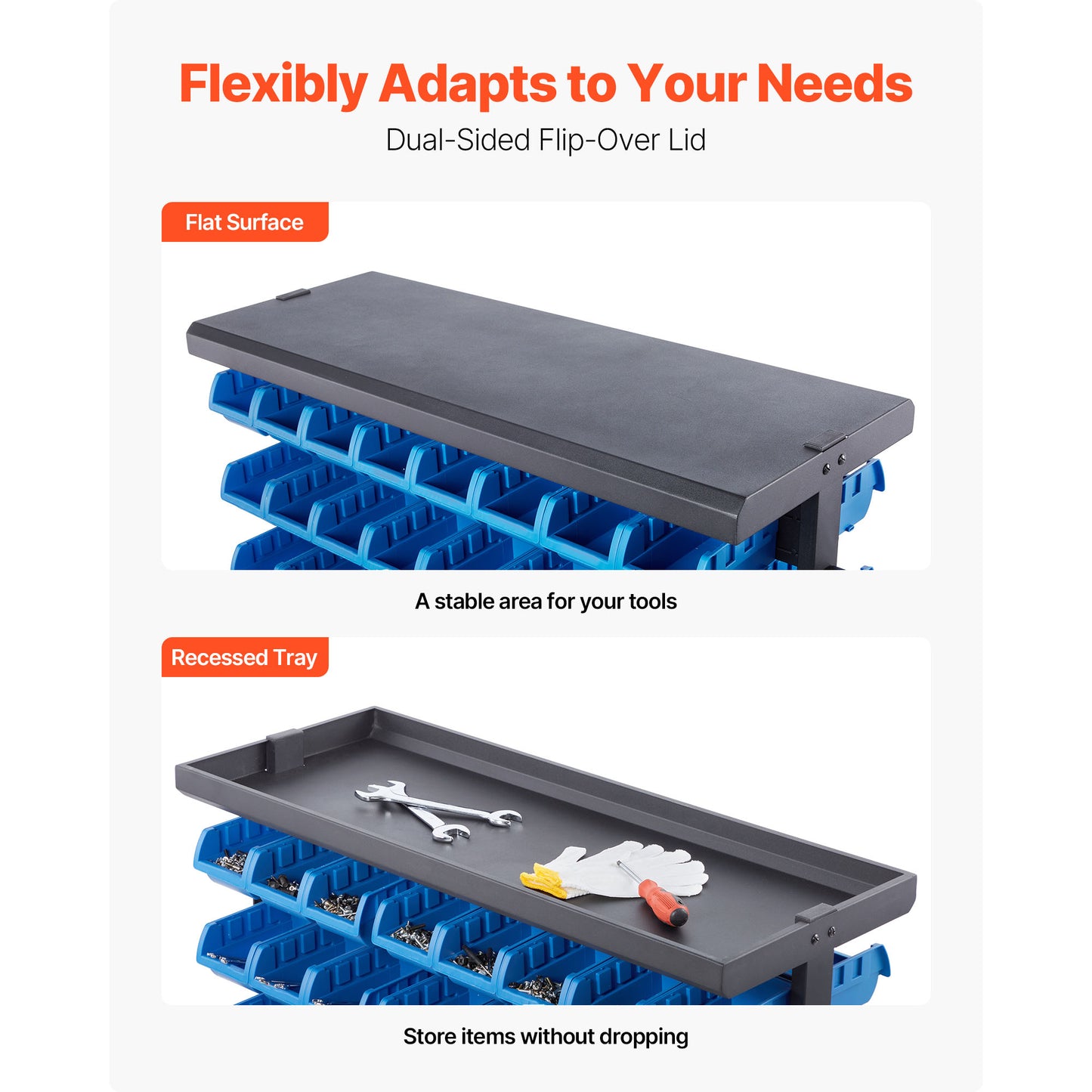 7-Tier Double-Sided Rolling Storage Rack with 94 Plastic Bins, Mobile Organizer
