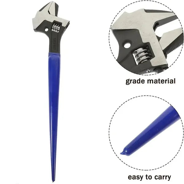 16-Inch Adjustable Wrench with Dual Head & Hammer Function - Heavy Duty Industrial Hand Tool