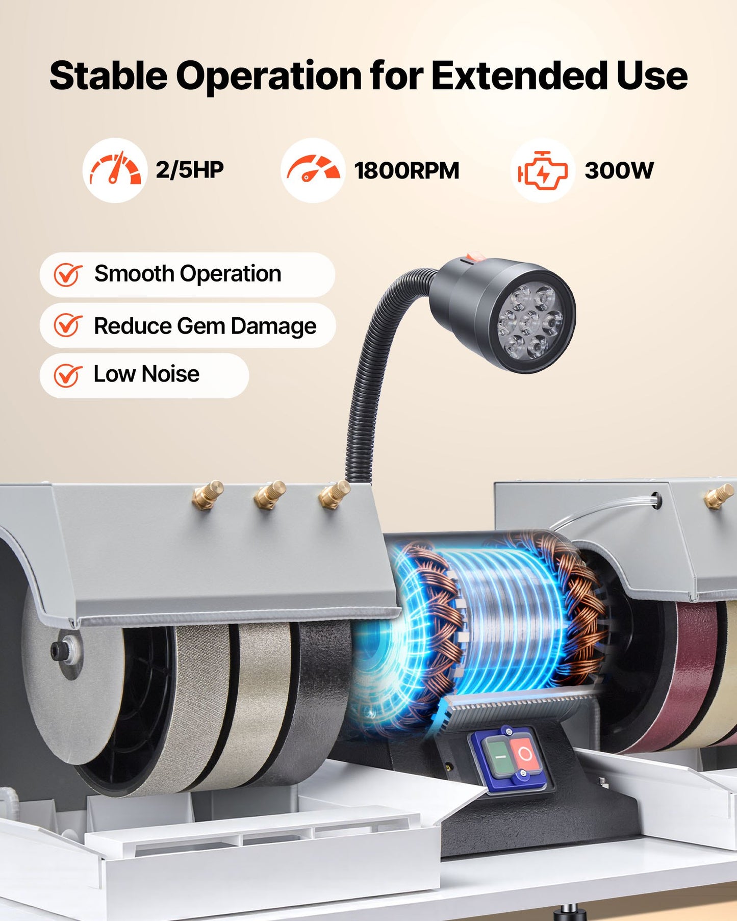 8-Inch Cabbing Machine for Gemstone Grinding & Polishing - 3/4 HP, Water System, LED Light